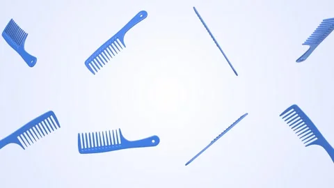 Hair Combs Falling on a Light Blue Background. Plastic Hair Combs with Handles. Stock Footage 301983018