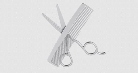 Hair cutting scissors and comb crossed around rotation animation, seamlessl.. Stock Footage 309783572