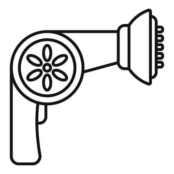 Hair dryer with diffuser attachment outline icon Illustration