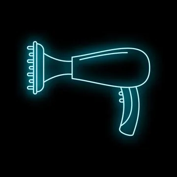 Hair dryer with diffuser glowing neon blue outline Illustration