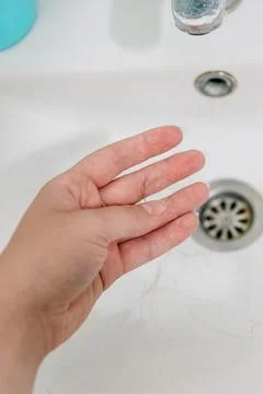 Hair loss problem when combing head, broken dry damaged hair on brush and sin Stock-Fotos