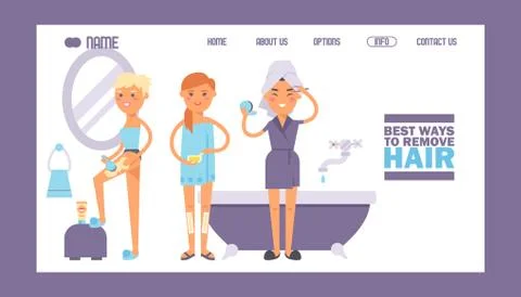 Hair removal guide website, vector illustration. Landing page template, skin Stock Illustration