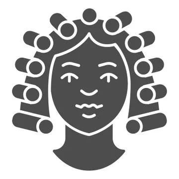 Hair rollers on girl head solid icon, makeup routine concept, Hairdresser salon イラスト素材