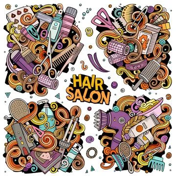 Hair Salon cartoon vector doodle designs set. Stock Illustration