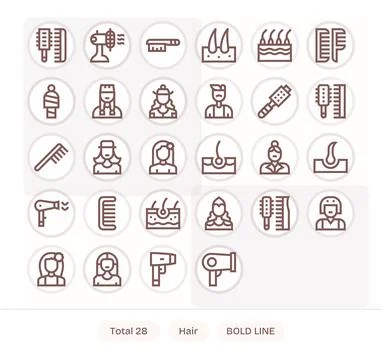 Hair Vector Graphics featuring 28 Bold Line Detail Enhanced 64x64 Designs Stock Illustration