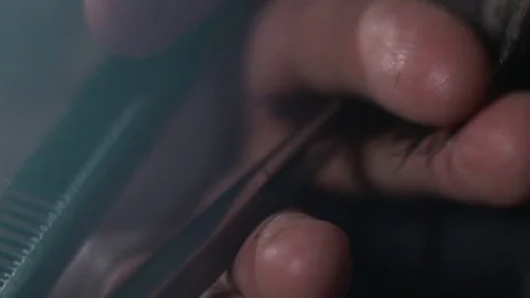 Haircut with scissors close up Stock Footage 76780759
