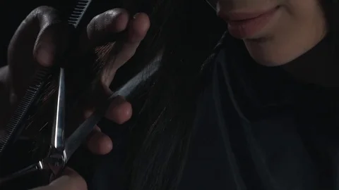 Haircut with scissors close up Stock Footage 76783648