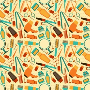 Hairdressing tools seamless pattern in retro style Illustrazione stock