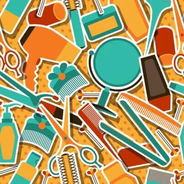Hairdressing tools seamless pattern in retro style 스톡 일러스트