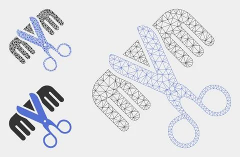 Hairdressing Tools Vector Mesh 2D Model and Triangle Mosaic Icon Stock Illustration