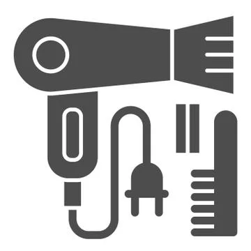 Hairdryer and comb solid icon, beauty salon concept, hairdresser tools sign on Stock Illustration