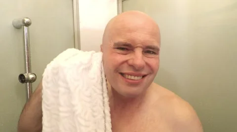 Hairless man in bathroom. Stock Footage 58752285