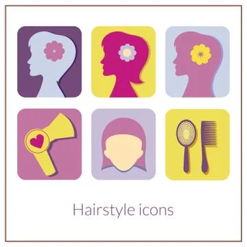 Hairstyle rectangular icons with rounded corners in flat style Stock Illustration
