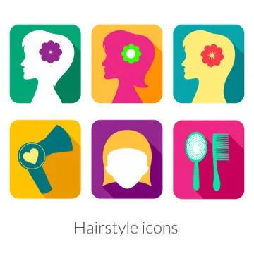 Hairstyle rectangular icons with rounded corners in flat style Stock Illustration