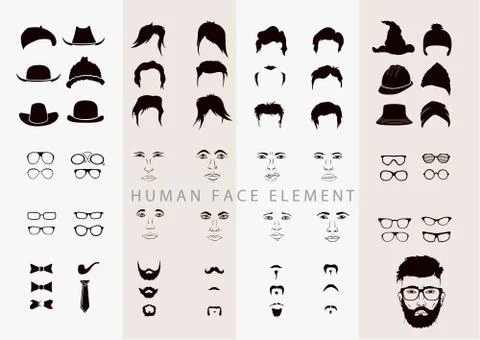 Hairstyles with a beard in the face, full face Stock Illustration