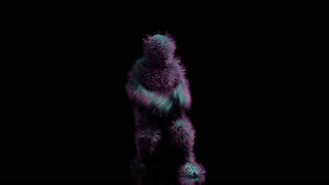 Hairy CGI 3D Man does a backflip against a black background Stock Footage 150006083