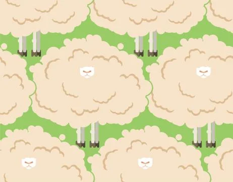 Hairy sheep flock seamless pattern. Shaggy lamb herd background. vector illus Stock Illustration