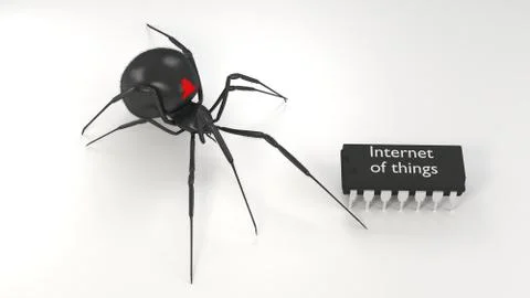 Hairy spider attacks microchip iot cybersecurity concept Stock Illustration