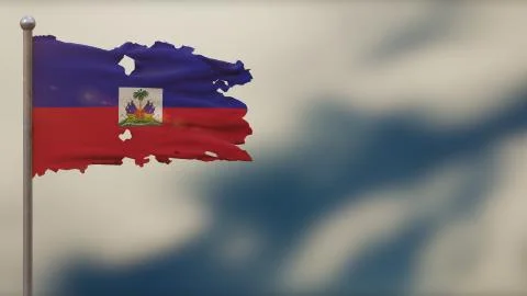Haiti 3D tattered waving flag illustration on Flagpole. Stock Illustration
