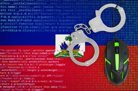Haiti flag  and handcuffed computer mouse. Combating computer crime, hackers  Stock-Fotos