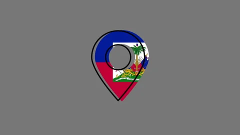 Haiti flag inside gps pointer bouncing on solid gray background Video stock 314338025