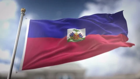 Haiti Flag Waving Slow Motion 3D Rendering Blue Sky Background - Seamless L.. Stock Footage 75282782
