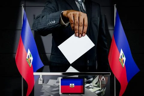 Haiti flags, hand dropping voting card - election concept - 3D illustration Illustration