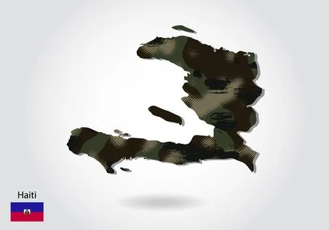 Haiti map with camouflage pattern, Forest - green texture in map. Military co Stock Illustration