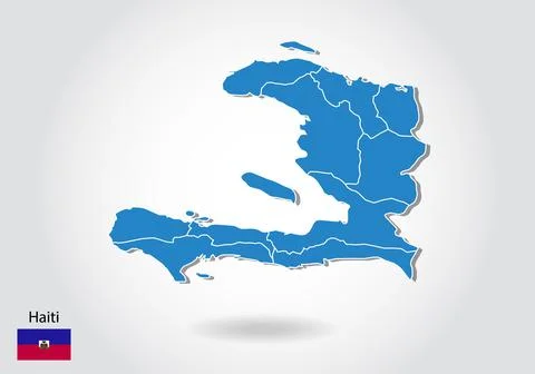 Haiti map design with 3D style. Blue haiti map and National flag. Simple vect Stock Illustration