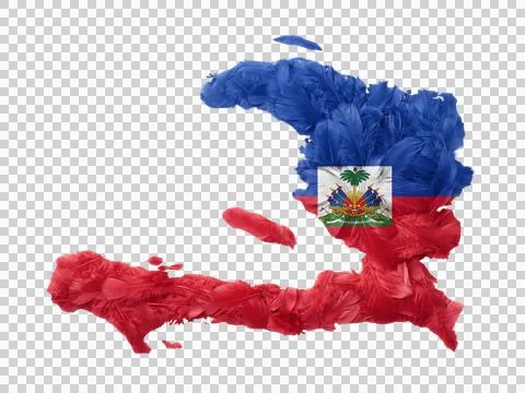 Haiti map flag with feathers on transparent background, 3d rendering. Stock Illustration