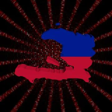 Haiti map flag on red hex code burst illustration Stock Illustration