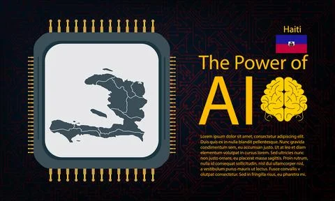Haiti map with microchip war and AI concept on circuit board, Power of AI w.. Stock Illustration