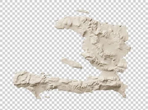 Haiti map relief model rendered with realistic light beige clay texture on .. Stock Photos