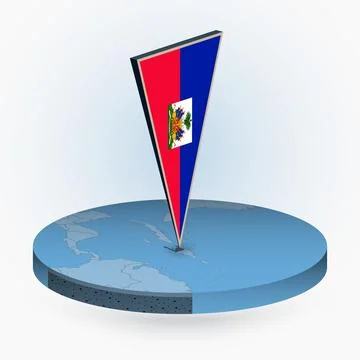 Haiti map in round isometric style with triangular 3D flag of Haiti Stock Illustration