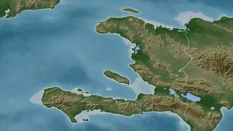 Haiti outlined on a Pale colored elevation map with lakes and rivers Illustrazione stock