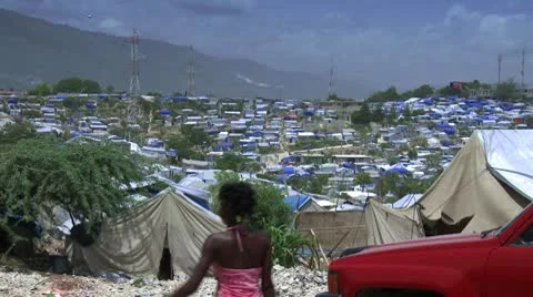 Haiti tent city Stock Footage