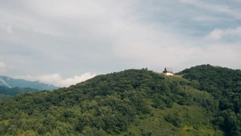 Haituo Mountain Peak Cabin And Rolling Clouds Aerial Views Stock Footage 320855293