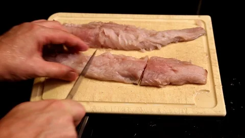 Hake Fillet cut by knife Video stock 90952234