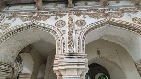 Hakims’ Tombs with Arched Openings and Intricate Stucco Floral Patterns, India Stock Footage 296574446