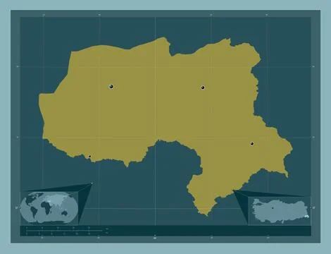 Hakkari, Turkiye. Solid color shape. Locations of major cities of the region 库存插图