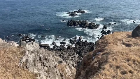 Hakodate Cape Tachimachi Waves Hitting Rocks Hokkaido Japan Stock Footage 346686383
