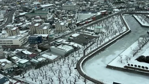Hakodate Goryokaku Tower Observatory View Frozen Water Moat Winter Snow Stock Footage 346361570