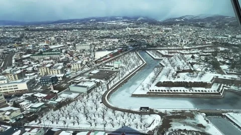 Hakodate View from Goryokaku Tower Observatory Window Stock Footage 346744218
