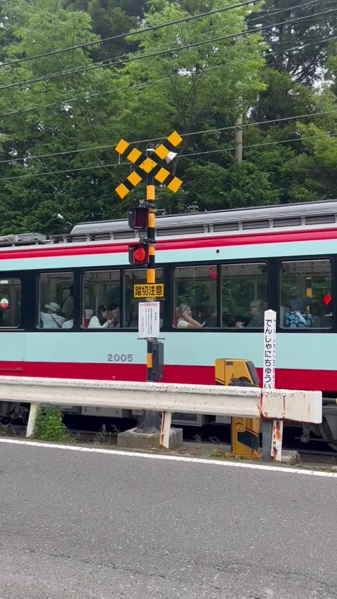 Hakone Tozan Mountain Train Crossing in Japan Vertical 9:16 Video stock 329592822
