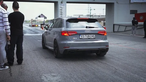 Hal Far, Malta - April 20, 2019; An old and powerful drag race monster car makin Stock Footage 108853871