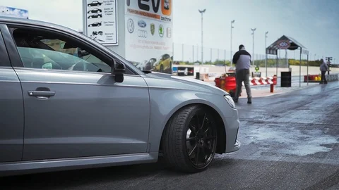 Hal Far, Malta - April 20, 2019; An old and powerful drag race monster car makin Video stock 108853900