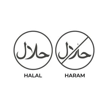 Halal and haram label. Vector outline icon template Stock Illustration