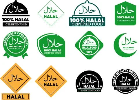 Halal Certified Food Labels Vector Illustration Collection Stock Illustration