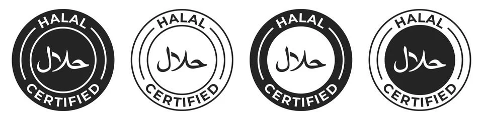 Halal certified label vector icon set. Islamic Halal illustration for produ.. Stock Illustration