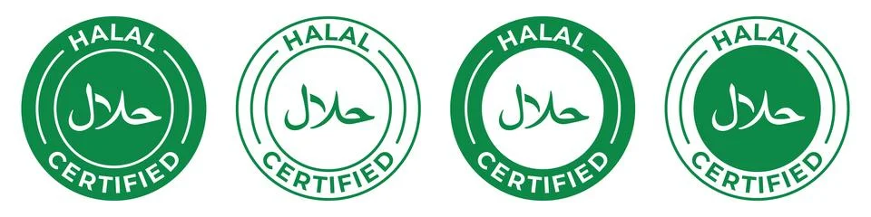 Halal certified label vector icon set green illustration for food package. .. Stock Illustration